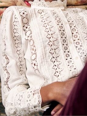 Sezane Rym Shirt - White Lace Button-Front Women's Blouse